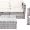 Poly-Rattan-Garnitur Busto, Gartengarnitur Sitzgruppe Sofa Lounge-Set Grau, Kissen Creme