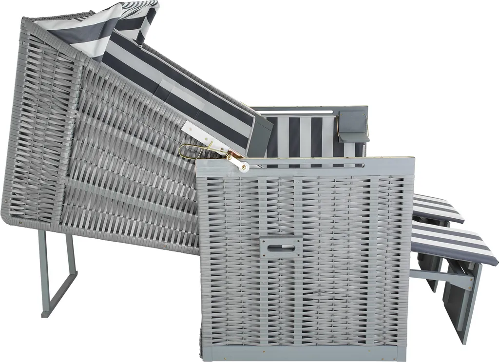 Tectake Strandkorb Mit Polster, Verstellbar, Inkl. Schutzhülle - Grau/weiß 8 Tectake Strandkorb Mit Polster, Verstellbar, Inkl. Schutzhülle - Grau/weiß – Bild 8