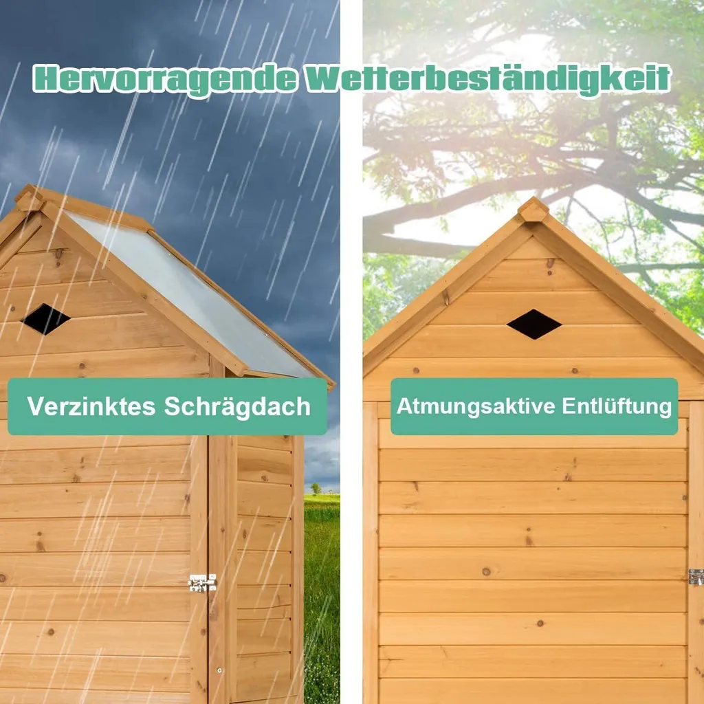 COSTWAY Gartenschrank Mit Satteldach Gerätehaus Wetterfest Geräteschuppen Werkzeugschrank Holz Geräteschrank 177x80x45cm 4 COSTWAY Gartenschrank Mit Satteldach Gerätehaus Wetterfest Geräteschuppen Werkzeugschrank Holz Geräteschrank 177x80x45cm – Bild 4