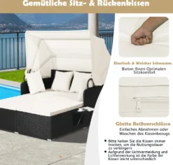 COSTWAY Rattan Sonnenliege Mit Einziehbarem Baldachin, 2-Personen Gartenliege Mit Klappbaren Tablett & Sitzkissen & Rückenkissen, Gartenlounge Terrassenmöbel Für Garten, Hinterhof -Grünwelt Exporteren Garten-Winkel b57b26f804d2a62ca5cddfef4a22f8e4