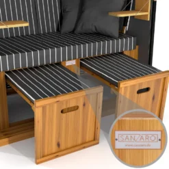 Sanzaro Strandkorb XL120 Cm Deluxe Zweisitzer Holz Und Poly-Rattan Volllieger 4 X Kissen Klappbare Rückenlehne 2 Personen Grau Nadelstreifen -Grünwelt Exporteren Garten-Winkel b5925513651ad7c0c15970a624cd69d3