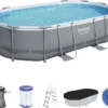 Bestway Power Steel™ Frame Pool Komplett-Set, Oval, Mit Filterpumpe, Sicherheitsleiter & Abdeckplane 488 X 305 X 107 Cm, Schwimmbecken, Schwimmen, Pools