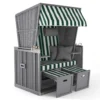 Sanzaro Strandkorb XL120 Cm Deluxe Zweisitzer Holz Und Poly-Rattan Volllieger 4 X Kissen Klappbare Rückenlehne 2 Personen Grün-Weiss Blockstreifen
