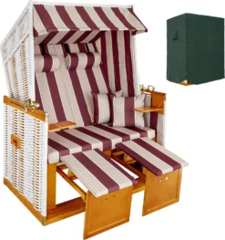 Tectake Strandkorb Mit Polster, Verstellbar, Inkl. Schutzhülle - Rot/weiß -Grünwelt Exporteren Garten-Winkel b7cc37092837831ff099c644db63823c
