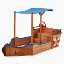 HOME DELUXE - Sandkasten MATSCHEKISTE - 160 X 78 X 103 Cm - , Piratenschiff, Sandkiste Mit Sonnendach, Aufklappbare Sitzbank, Spielzeug -Grünwelt Exporteren Garten-Winkel b7f2c13cb4126bb36a1a645c54f78444