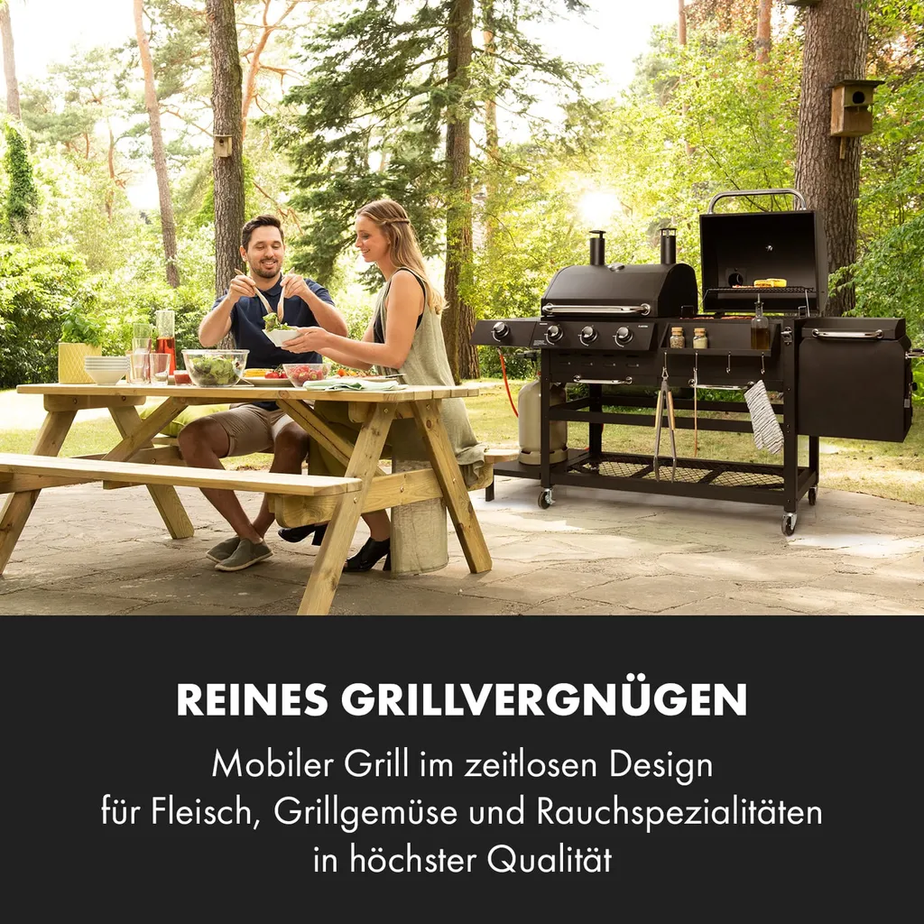 Klarstein Gasgrill Mit Smoker, Gasgrill Mit 4 Brenner, 13,5kW Edelstahl-Gasgrill, BBQ Gasgrill Für Balkon & Garten, Grill Für Gas & Kohle, Gasgrills Mit 4 Brenner & Thermometer 3 Klarstein Gasgrill Mit Smoker, Gasgrill Mit 4 Brenner, 13,5kW Edelstahl-Gasgrill, BBQ Gasgrill Für Balkon & Garten, Grill Für Gas & Kohle, Gasgrills Mit 4 Brenner & Thermometer – Bild 3