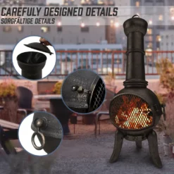 Jago® Terrassenofen Mit Funkenfluggitter - Aus Gußeisen Im Klassischen Design, 108cm Hoch, Inklusive Schürhaken, Funkenschutz - Vintage Gartenofen, Rustikaler Look, Gartenkamin, Feuerstelle, Feuerkorb -Grünwelt Exporteren Garten-Winkel b8f7ec3d3ed39507d75199570fb49136