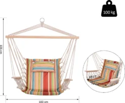 Outsunny Hängesessel Mit Querstrebe Und Kissen,Hängestuhl,hängesitz,hängeschaukel,Leicht Zu Tragen,einfach Verpackung Und Aufbewahrung,bis 100 Kg Belastbar,mehrfarbig 100 X 106 Cm