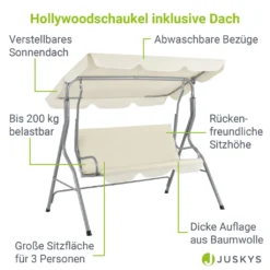 Juskys Hollywoodschaukel 3-Sitzer Mit Dach & Sitzauflage – Gartenschaukel 200 Kg Belastbar – Schaukelbank Für Garten & Terrasse - Beige -Grünwelt Exporteren Garten-Winkel ba904e71f528132bc8ec2c1882663811