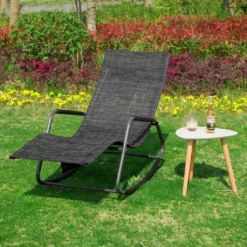 SoBuy OGS47-MS Schaukelliege Sonnenliege Mit Seitentasche Gartenliege Relaxstuhl Schwingliege Schwarz/Grau Belastbarkeit 150 Kg -Grünwelt Exporteren Garten-Winkel baea4778201a67cd02ed4e2ac9f0a3c4