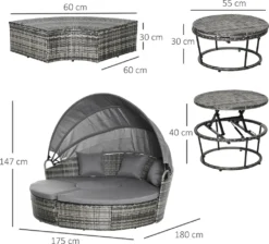 Outsunny Rattan Sonneninsel 5-teilige Loungegruppe Mit Sonnendach Sitzgruppe Mit Kissen Und Beistelltisch Höhenverstellbar Metall Grau 1785 X 10 X 147 Cm -Grünwelt Exporteren Garten-Winkel bb8c9acb7508606d52d61cea37c451ab