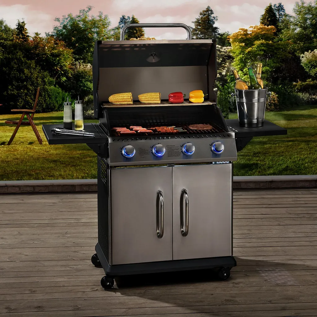 Juskys Gasgrill Kansas Mit 4 Brenner 12 KW, BBQ Grill Mit Gusseisen-Grillrost, Warmhalterost & Thermometer, XL Grillwagen 2 Seitenablagen & 4 Räder 2 Juskys Gasgrill Kansas Mit 4 Brenner 12 KW, BBQ Grill Mit Gusseisen-Grillrost, Warmhalterost & Thermometer, XL Grillwagen 2 Seitenablagen & 4 Räder – Bild 2