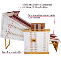 Tectake Strandkorb Mit Polster, Verstellbar, Inkl. Schutzhülle - Rot/weiß -Grünwelt Exporteren Garten-Winkel bbf36a7d64b8dddda633888c81f66d96