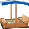Sandkasten Kellenhusen Mit Dach 120 X 120 X 120 Cm Sandbox Mit 2 Klappbaren Sitzbänke Holzsandkasten Sandkiste Tannenholz