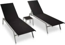 VidaXL Sonnenliegen 2 Stk. Mit Tisch Stahl Und Textilene Schwarz