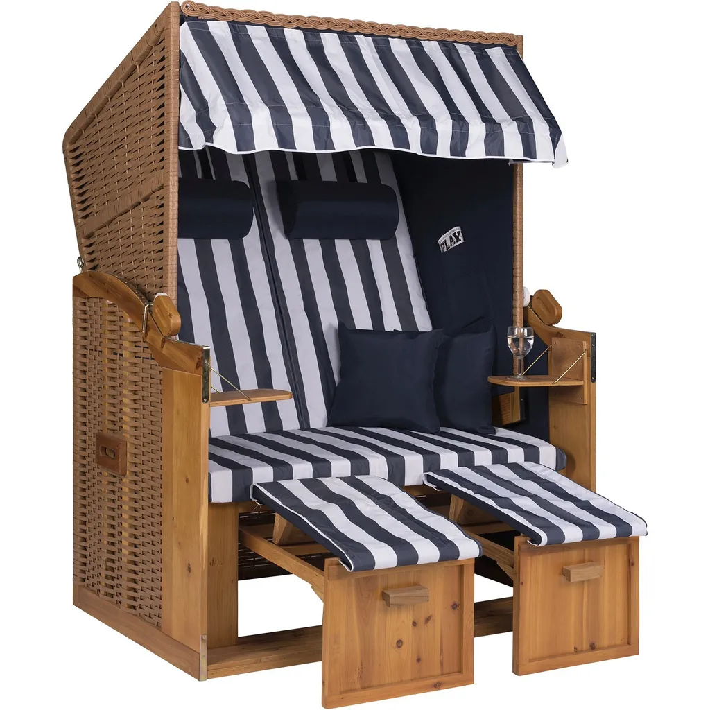 Strandkorb Ostsee XXL Volllieger 2 Sitzer - 120 Cm Breit - Blau Weiß Dick Gestreift Inklusive Schutzhülle, Ideal Für Garten Und Terrasse 2 Strandkorb Ostsee XXL Volllieger 2 Sitzer - 120 Cm Breit - Blau Weiß Dick Gestreift Inklusive Schutzhülle, Ideal Für Garten Und Terrasse – Bild 2
