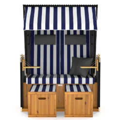 Sanzaro Strandkorb XL120 Cm Deluxe Zweisitzer Holz Und Poly-Rattan Volllieger 4 X Kissen Klappbare Rückenlehne 2 Personen Blau-Weiss Blockstreifen -Grünwelt Exporteren Garten-Winkel bd238d30fa49eca04d7327848a13fc65