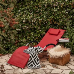SoBuy OGS38-R Sonnenliege Gartenliege Relaxstuhl Liegestuhl Mit Kopfkissen Rot BHT Ca: 55x67x165cm