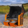 Strandkorb XXL Inkl. Abdeckcover Luxus Volllieger Gartenliege Ostsee + 4 Kissen, Klapptische, Zeitungsfächer (anthrazit)