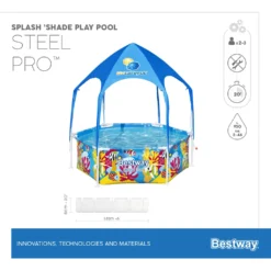 Bestway® Steel Pro™ Aufstellpool Mit Sonnenschutzdach "Splash-in-Shade" Ohne Pumpe Ø 183 X 51 Cm, Buntes Unterwasser-Design, Rund -Grünwelt Exporteren Garten-Winkel bf492fe150798fee9ec814650002d9f3