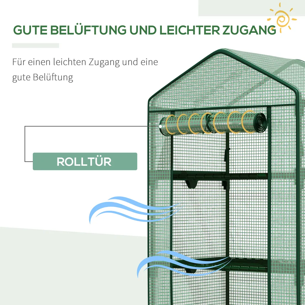 Outsunny Mini-Gewächshaus Anzuchtgewächshaus Mit Folienabdeckung Und 3 Regalböden Regale Rolltür Gemüsebeet Grün 69 X 49 X 125 Cm 5 Outsunny Mini-Gewächshaus Anzuchtgewächshaus Mit Folienabdeckung Und 3 Regalböden Regale Rolltür Gemüsebeet Grün 69 X 49 X 125 Cm – Bild 5