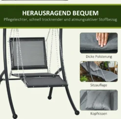 Outsunny Hollywoodschaukel, Gartenschaukel Mit Kissen, Hängeliege Mit Verstellbarem Sonnendach Für Garten, Balkon, 108 X 145 Cm X 169 Cm, Stahl, Dunkelgrau -Grünwelt Exporteren Garten-Winkel c13334ad30e048771cd4fefb5aaf49f9
