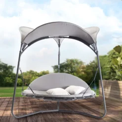 LECO Doppelschwingliege, Grau, Stahl/Textilene, 209 X 209 X 205 Cm -Grünwelt Exporteren Garten-Winkel c158e7e7c5a840c1dc75619d24dcf20f