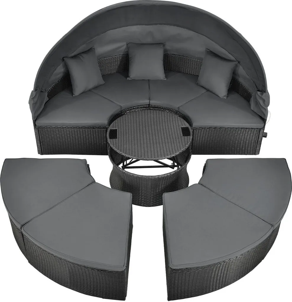 Juskys 2in1 XXL Polyrattan Sonneninsel & Sitzgruppe Puerto Plata – Set Mit Dach, Kissen, Tisch Und Hockern – Liegeinsel Lounge Wetterfest Garten 8 Juskys 2in1 XXL Polyrattan Sonneninsel & Sitzgruppe Puerto Plata – Set Mit Dach, Kissen, Tisch Und Hockern – Liegeinsel Lounge Wetterfest Garten – Bild 8