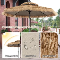 COSTWAY Sonnenschirm Hawaii, Terrassenschirm Mit Doppeldach, Stroh Strandschirm Marktschirm Neigbar Gartenschirm Für Strand, Garten, Outdoor -Grünwelt Exporteren Garten-Winkel c213ecc1d22ddcf4fff81b26c3ba7cbf