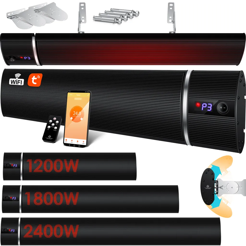 KESSER® Dunkelheizstrahler Heizstrahler Mit Fernbedienung & WiFi APP Terrassenheizer Infrarot-Heizstrahler Wand-Heizstrahler Schwarzstrahler Quarzstrahler Terrassenstrahler Balkonheizer Timer, Farbe:Schwarz, Größe:2400W 1 KESSER® Dunkelheizstrahler Heizstrahler Mit Fernbedienung & WiFi APP Terrassenheizer Infrarot-Heizstrahler Wand-Heizstrahler Schwarzstrahler Quarzstrahler Terrassenstrahler Balkonheizer Timer, Farbe:Schwarz, Größe:2400W