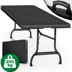 Tillvex Gartentisch Klappbar Rattan Optik 180x75cm | Buffettisch Mit Tragegriff | Klapptisch Für Garten Terrasse Und Balkon | Campingtisch 6 Personen