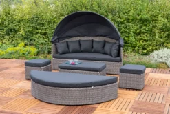 Merxx Relaxinsel "Riva" Ø 180 Cm, Inkl. Kissen - Aluminiumgestell Mit Kunststoffgeflecht Grau