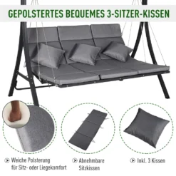 Outsunny Hollywoodschaukel, 3-Sitzer Gartenschaukel, Schaukelbank, Verstellbares Sonnendach, Textilene Grau 200 X 115 X 168 Cm -Grünwelt Exporteren Garten-Winkel c3bb440867f5b3d6e4cbcc50b8795e26