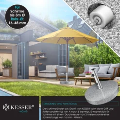 KESSER® Granit Sonnenschirmständer Mit Edelstahlrohr, Hochwertiger Schirmständer Sockel 25KG - Für Schirmstöcke Bis 16-48 Mm, Inkl. Transport Griff Garten Balkonschirmständer, Farbe:Grau, Größe:Rund -Grünwelt Exporteren Garten-Winkel c3c3cc0c258b55cff194e51f5352b2a3