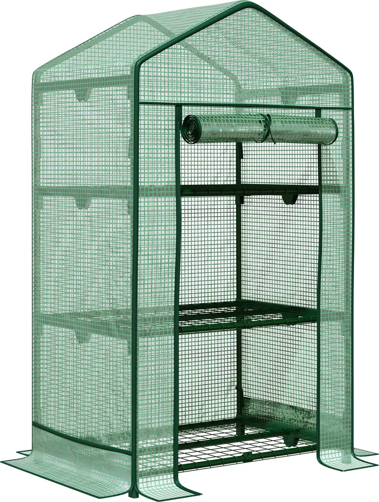 Outsunny Mini-Gewächshaus Anzuchtgewächshaus Mit Folienabdeckung Und 3 Regalböden Regale Rolltür Gemüsebeet Grün 69 X 49 X 125 Cm 1 Outsunny Mini-Gewächshaus Anzuchtgewächshaus Mit Folienabdeckung Und 3 Regalböden Regale Rolltür Gemüsebeet Grün 69 X 49 X 125 Cm