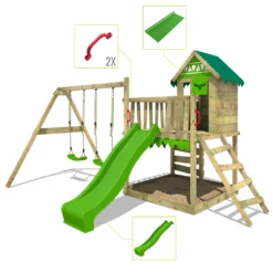 FATMOOSE Spielturm Klettergerüst JazzyJungle Mit Schaukel & Rutsche, Spielhaus Mit Sandkasten, Leiter & Spiel-Zubehör - Grün -Grünwelt Exporteren Garten-Winkel c4ce7172a80a2e0aefa0fa12da314b87
