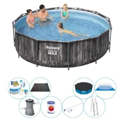 Schwimmbadpaket - Bestway Steel Pro MAX Wood 366x100 Cm - Rund