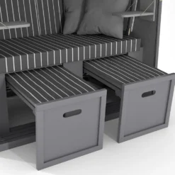 Sanzaro Strandkorb XL120 Cm Deluxe Zweisitzer Holz Und Poly-Rattan Volllieger 4x Kissen Klappbare Rückenlehne 2 Personen Anthrazit-Weiss Nadelstreifen -Grünwelt Exporteren Garten-Winkel c5fe05bb3180d40f082113237dde7d8a