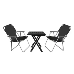 3tlg. Campinggarnitur Klapptisch 45x43,5cm Anthrazit + 2 Campingstühle Schwarz