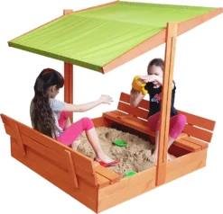 Ladanas® Sandkasten Holz- 140 X 140- Mit Faltbaren Bänken XXL& Verstellbarem Dach- UV50- Sandkiste Kinder & Imprägniert & Sonnendach (grün) -Grünwelt Exporteren Garten-Winkel c7259ecb34ee501e165bd7381df68ea5
