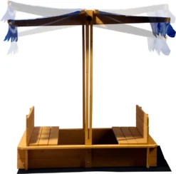 Dobar Sandkasten Mit Schwenkbarem Dach, Sitzbänke, Bodenplane, Verschließbare Sandkiste Aus Holz Für Kinder, 120 X 120 X 120 Cm, Hellbraun -Grünwelt Exporteren Garten-Winkel c77dc4624fd674c72f111e3d7f962659