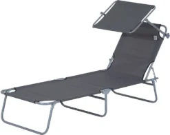 Outsunny Sonnenliege Gartenliege Wellnessliege Strandliege Klappbar Mit Sonnenschutz Grau 187 X 58 X 36 Cm