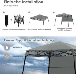 COSTWAY Gartenpavillon Faltpavillon Partyzelt Gartenzelt Mit Tasche, Metall Pavillon Für Camping, Party, Barbecue 181x181x210cm (Grau) -Grünwelt Exporteren Garten-Winkel c896e5185335928a50a9cd6e7f487bfc