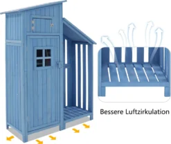 Merax Gerätehaus Gartenschrank 124x53 Cm Gerätehaus Holz Geräteschuppen Mit Spitzdach Und Einlegeböden, Blau -Grünwelt Exporteren Garten-Winkel c89cc7a4c4212d8eba20171045eb00da