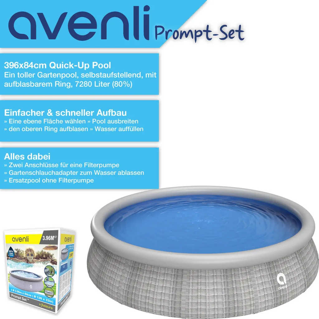 Avenli Prompt Set Ø 396 X 84 Cm Quick Up Pool, Aufstellpool Ohne Pumpe, Graue Rattanoptik 5 Avenli Prompt Set Ø 396 X 84 Cm Quick Up Pool, Aufstellpool Ohne Pumpe, Graue Rattanoptik – Bild 5