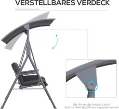 Outsunny Hollywoodschaukel Gartenschaukel Schaukel 2-Sitzer Mit Sonnendach Grau 175 X 112 X 165cm -Grünwelt Exporteren Garten-Winkel c908f7c8642c3211a3453366d67ff075