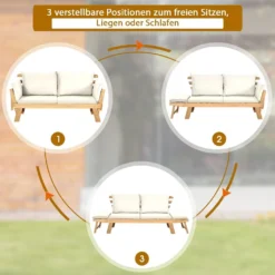 COSTWAY Liegesofa Mit Klappbaren Seitenlehnen, Sonnenliege Sitzbank Akazienholz Mit Auflage, Gartenbank Für Garten Terrasse Innenbereich (Weiß) -Grünwelt Exporteren Garten-Winkel c96a1eb51b5b43077865edbe9dcf0fbb