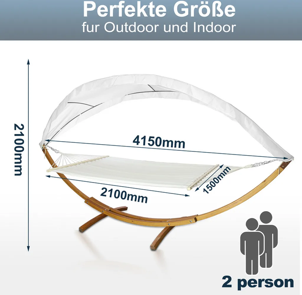 EINFEBEN Hängematte Wetterfestem Hängematten Stabhängematte Outdoor Holz Mit Gestell XXL Garten Hängemattengestell 2 Personen 410cm Gartenliege Liege 3 EINFEBEN Hängematte Wetterfestem Hängematten Stabhängematte Outdoor Holz Mit Gestell XXL Garten Hängemattengestell 2 Personen 410cm Gartenliege Liege – Bild 3