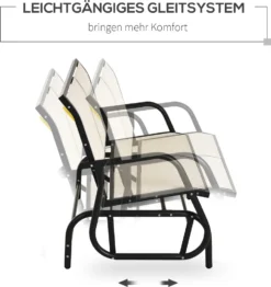 Outsunny Schaukelstuhl 2-Sitzer Gartenbank Gartenschaukel Sitzbank Parkbank Metall Gartenmöbel Schwarz+Beige 120 X 70 X 85 Cm -Grünwelt Exporteren Garten-Winkel ca6f1a965720238e51684e9292d2b3f5