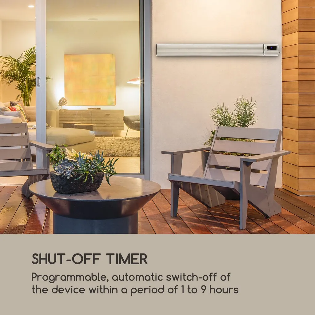 Blumfeldt Cosmic Beam Plus Terrassenheizstrahler Infrarot-Heizstrahler Elektroheizung , Dunkelstrahler , IR Comfort Heat , 2400 W , Thermostat: 5 - 45 °C , IP44 , Timer , Decken- Oder Wandinstallation , Fernbedienung , Aluminiumgehäuse , Weiß 5 Blumfeldt Cosmic Beam Plus Terrassenheizstrahler Infrarot-Heizstrahler Elektroheizung , Dunkelstrahler , IR Comfort Heat , 2400 W , Thermostat: 5 - 45 °C , IP44 , Timer , Decken- Oder Wandinstallation , Fernbedienung , Aluminiumgehäuse , Weiß – Bild 5